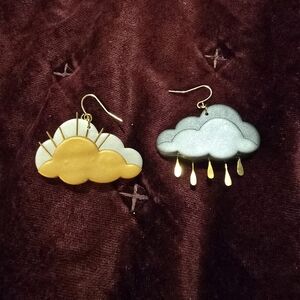 Gold and Silver Cloud Earrings with Sun and Rain